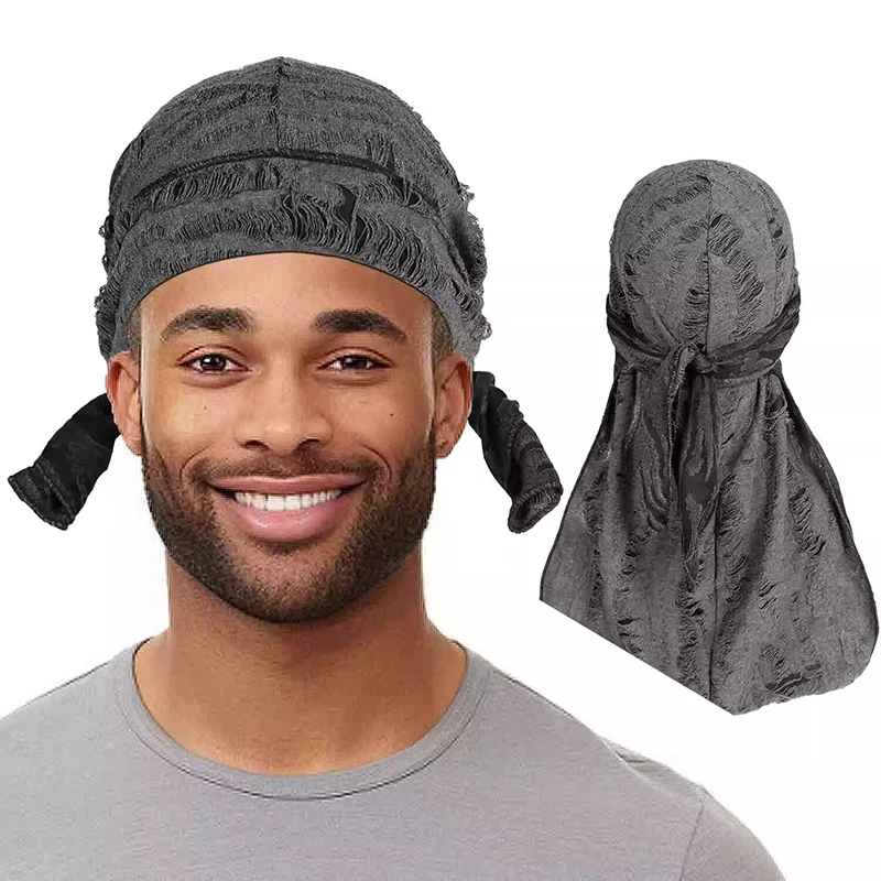 Nowa bawełniana opaska Durag w stylu punkowym Elastyczna dzianina z długim ogonem Piracka czapka dla mężczyzn Szalik na głowę do jazdy na rowerze