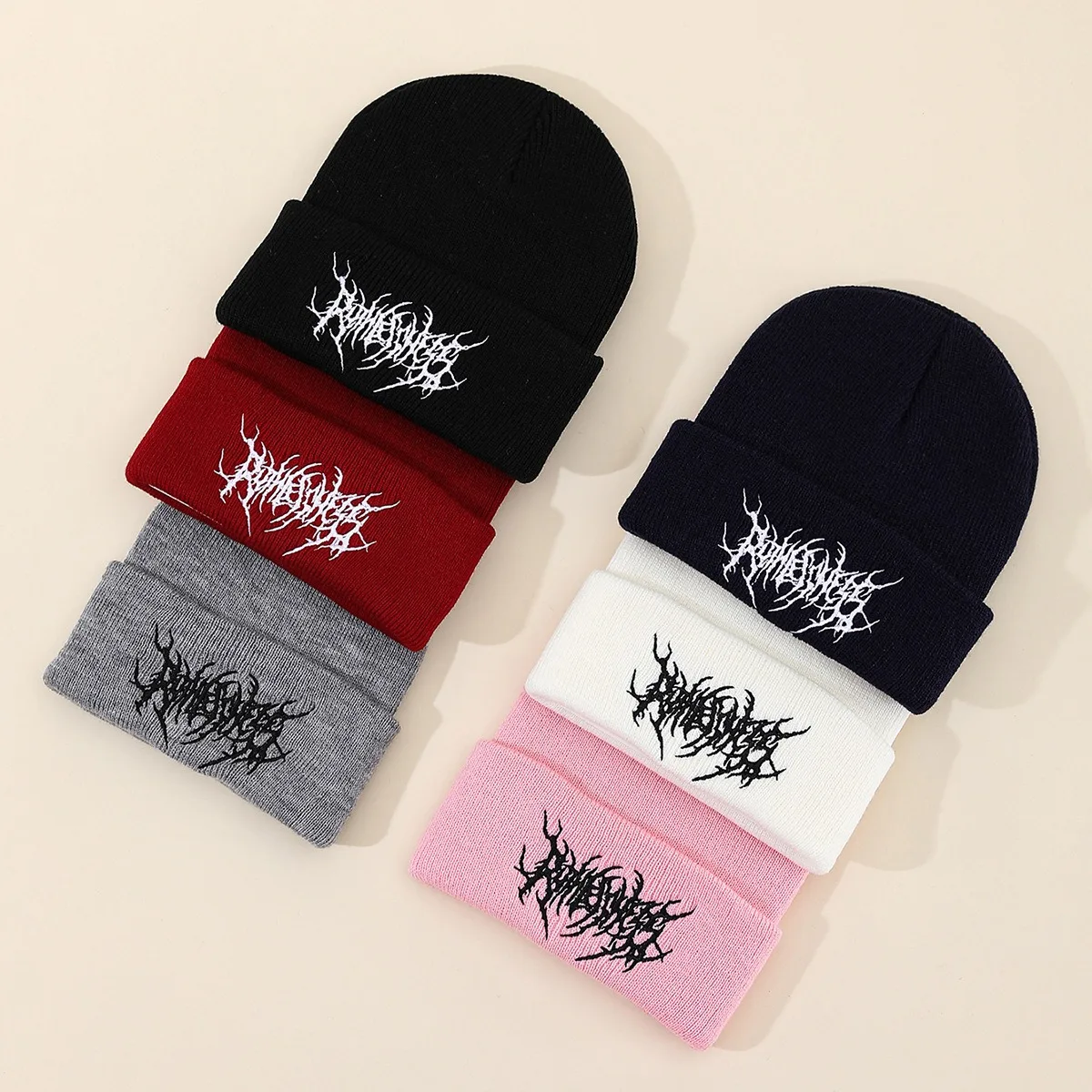 Nowa czapka z dzianiny z motywem czaszki, unisex, punkowa, akrylowa, beanie, zimowa, streetwearowa, gotycka czapka dla mężczyzn i kobiet