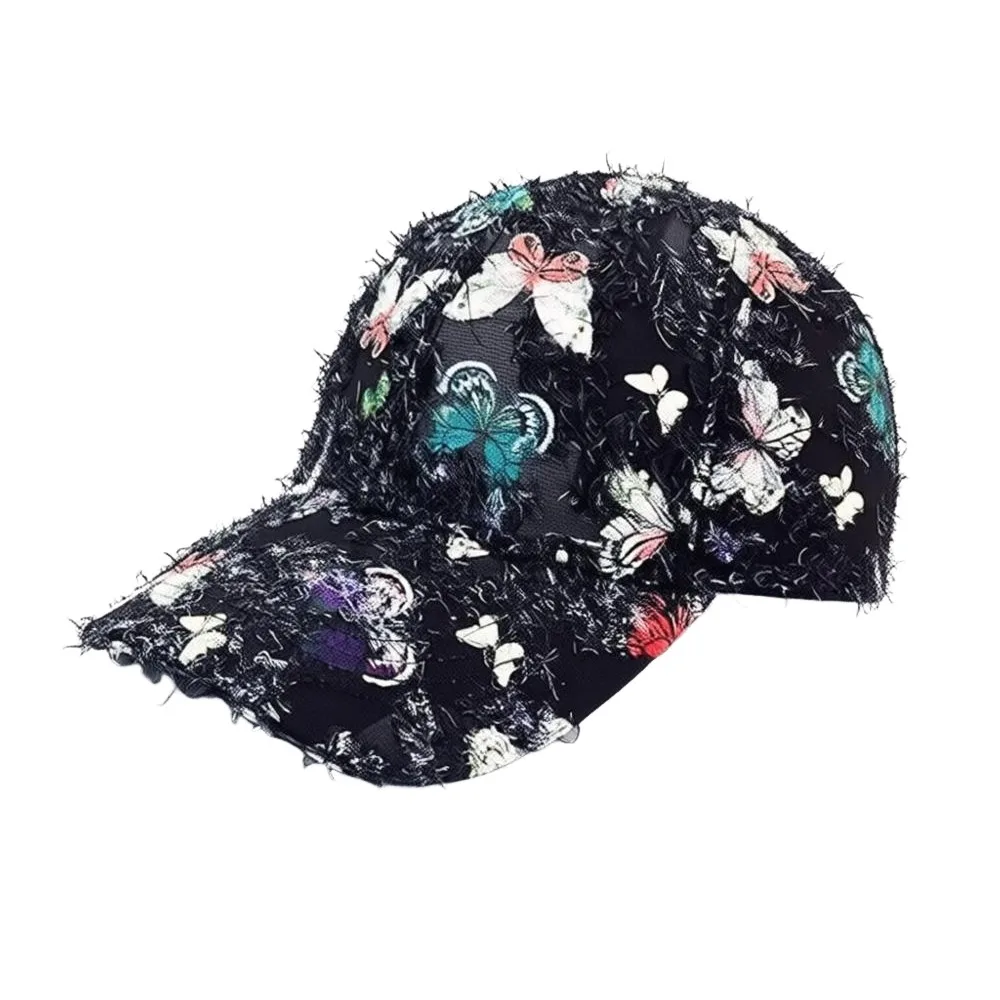 Nowa haftowana czapka baseballowa z motywem motyla, uniwersalna, oddychająca, w stylu koreańskim, elegancka czapka przeciwsłoneczna damska, czapka outdoorowa