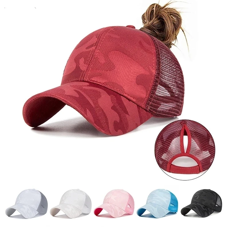 Nowa letnia czapka typu trucker z siatką w kamuflażu na lato 2024, czapka snapback, chapeau femme, modna czapka baseballowa dla kobiet z otworem na koczek lub kucyk