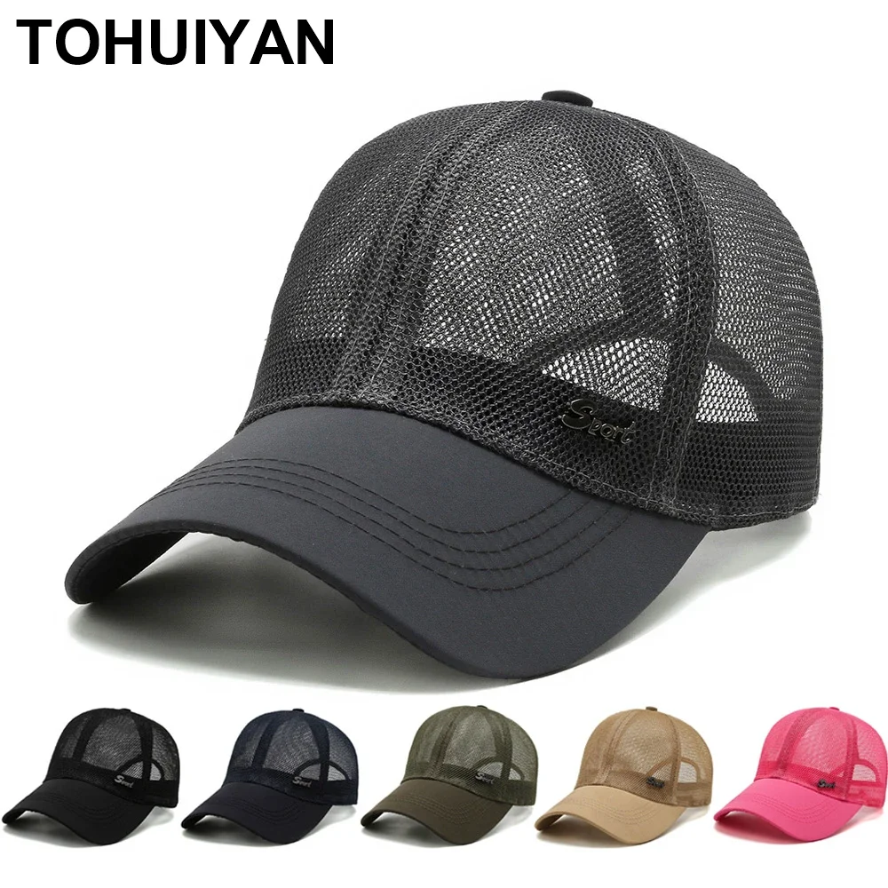 Nowa oddychająca siatkowa czapka z daszkiem dla mężczyzn na zewnątrz Letnia czapka przeciwsłoneczna Curved Bill Casquette Homme Regulowane czapki Trucker dla kobiet