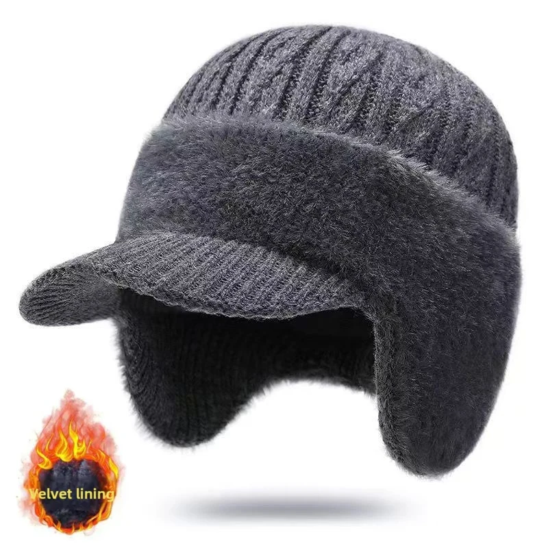 Nowa Unisexowa Zimowa Czapka z Pluszową Podszewką z Futra, Ciepła Czapka z Nausznikami, Stylowa Miękka Czapka Beanie, Gruba Czapka Dziana na Zewnątrz do Sportów Zimowych i Narciarskich