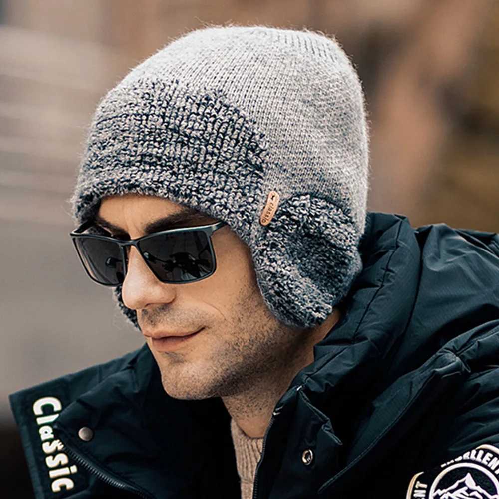 Nowa zimowa czapka z dzianiny Unisex z ochroną uszu Modne czapki z daszkiem dla mężczyzn Kobiety Outdoor Earflap Hat Classic Keep Warm Cap