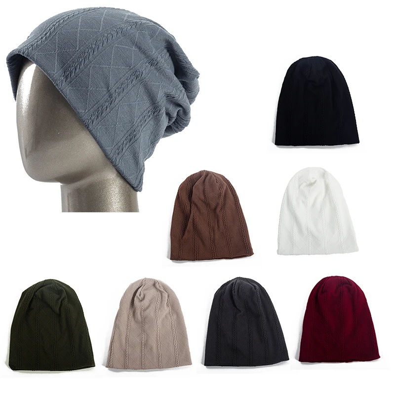 Nowe gwintowane diamentowe jednokolorowe czapki dla dorosłych dzianiny bawełniane Unisex codzienny kapelusz czapki czapki Outdoor codzienna kobieta czapka męska