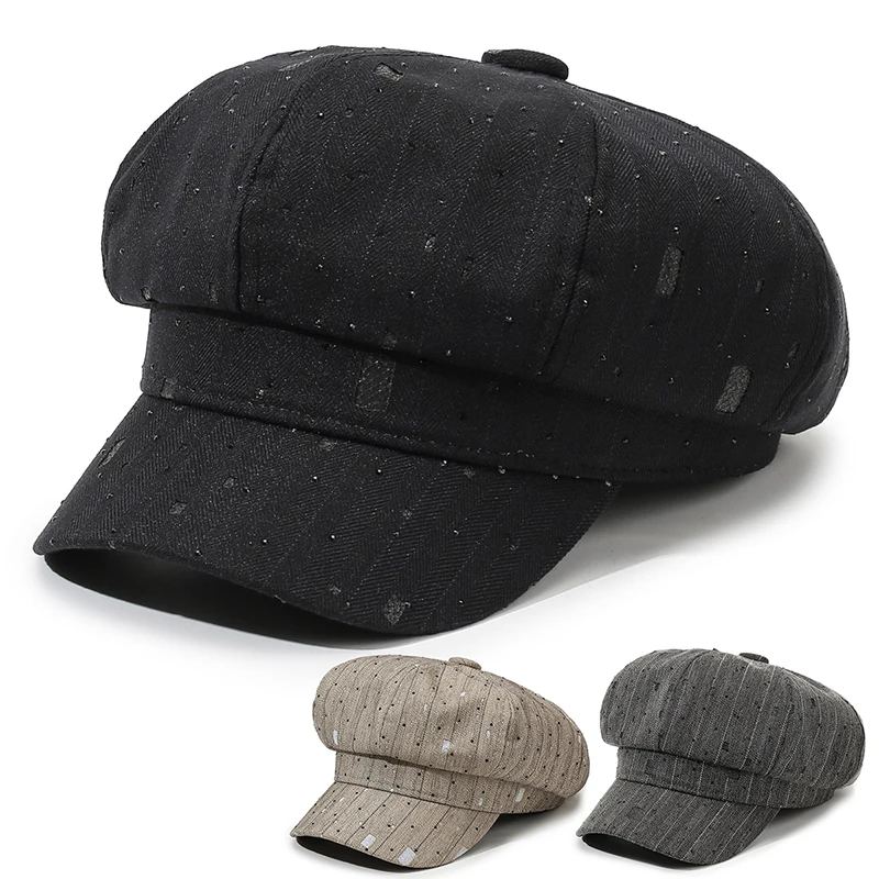 Ośmiokątny beret damski na wiosnę i jesień – stylowy, uniwersalny beret z krótkim rondem, słodki i uroczy, wyszczuplający twarz kapelusz artystyczny