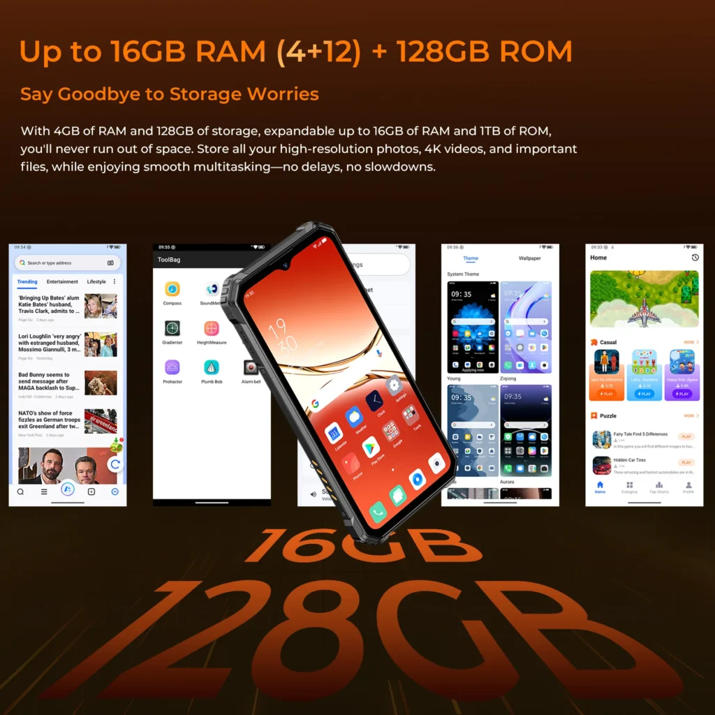 OUKITEL 16GB(4+12)+128GB Unisoc T615 4G 64MP 6,52 cala 90Hz 10600mAh NFC Dual SIM