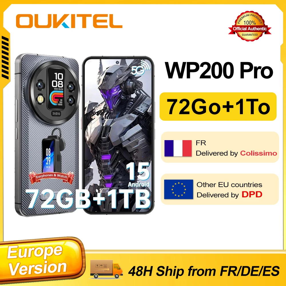 OUKITEL WP200 Pro 72(24+48)GB+1TB Wytrzymały smartfon 5G 6.7” 120Hz 108MP+32MP