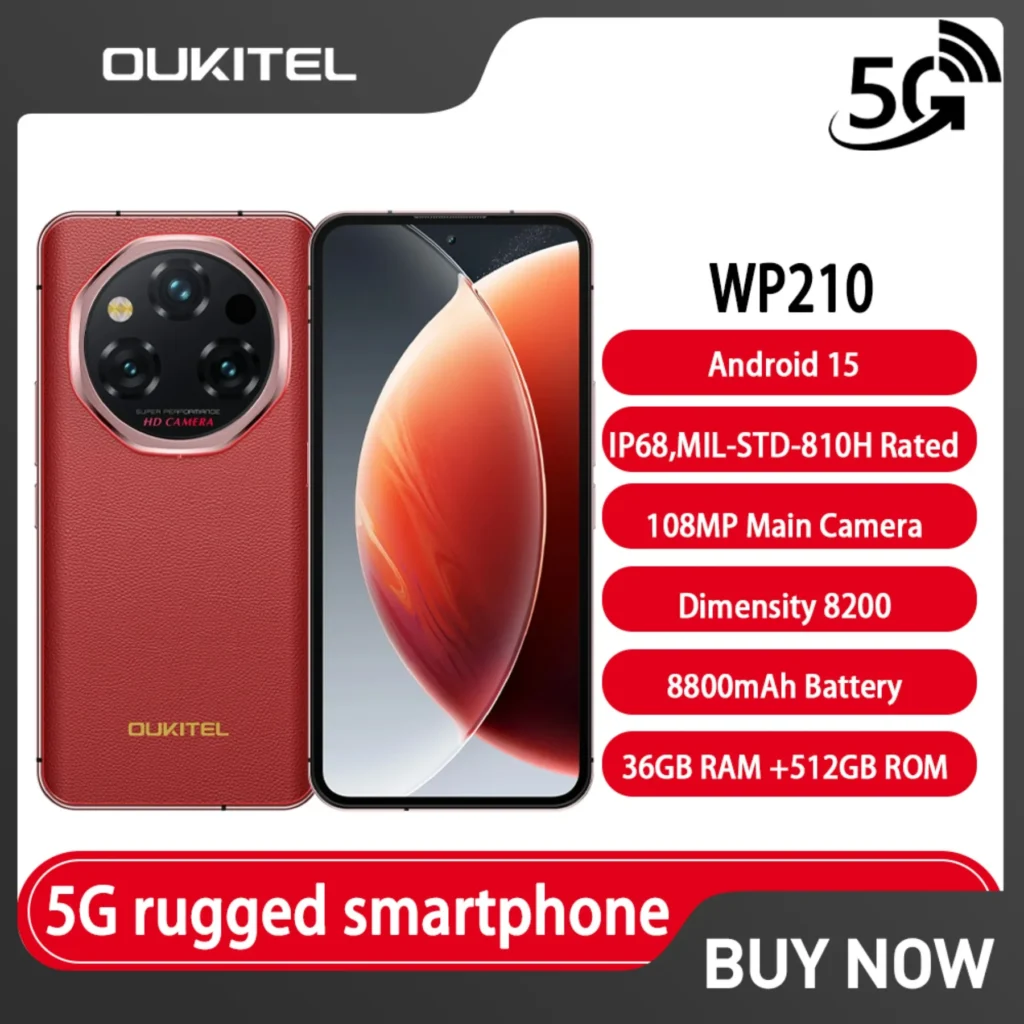 OUKITEL WP210 Wytrzymały telefon Dimensity 8200 NFC 36GB+512GB 8800mAh 45W 6.7 – 5G