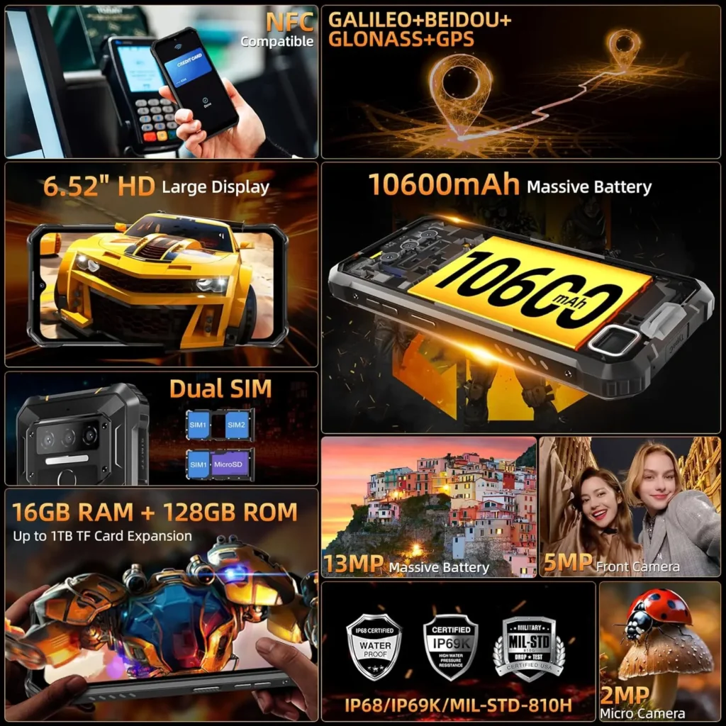 OUKITEL WP23 Plus Odblokowany, Bateria 2026-10600mAh, 128GB/TF 1TB ROM – 13MP