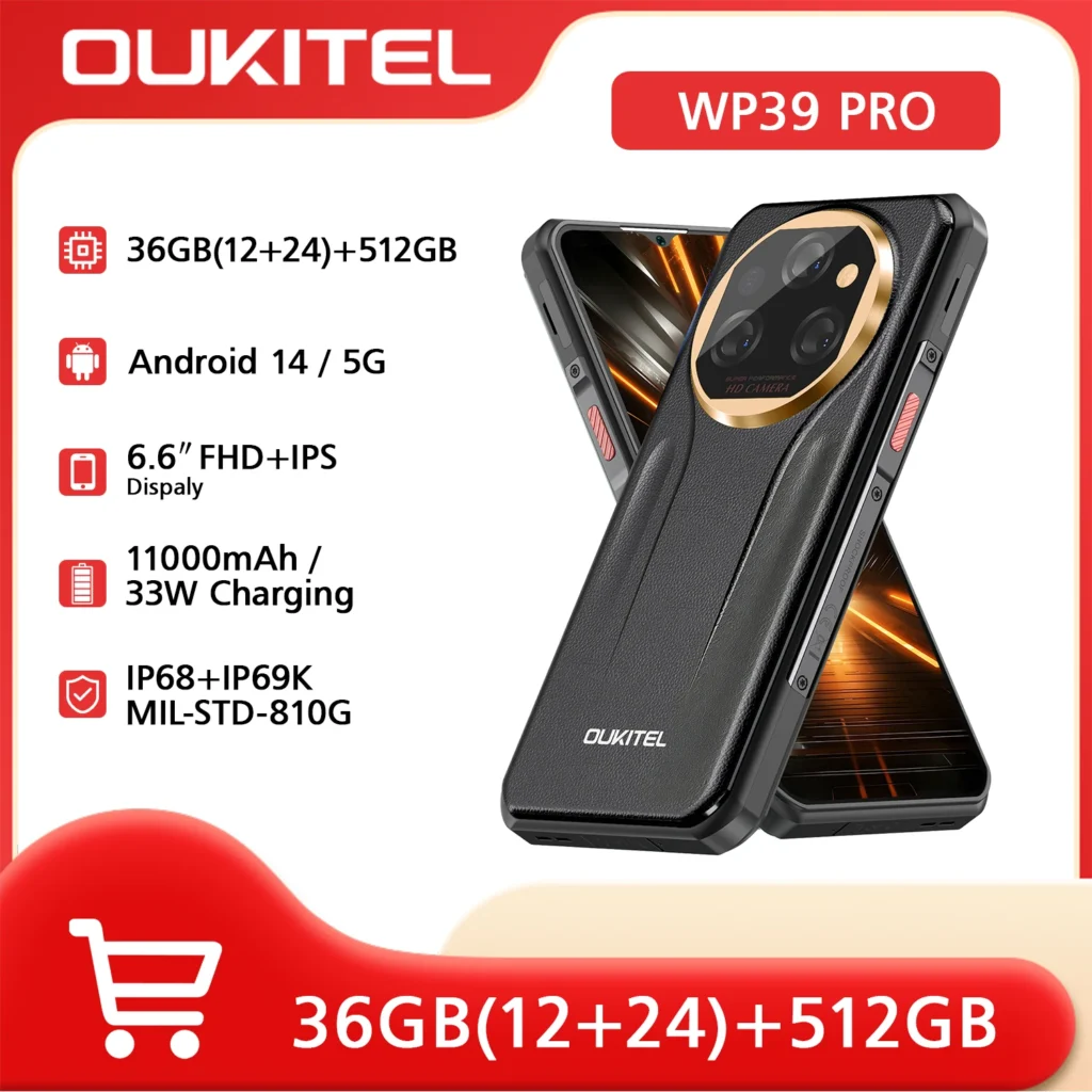 OUKITEL WP39 PRO Wytrzymały Telefon 5G Odblokowany 2025-36GB+512GB/2TB , Bateria