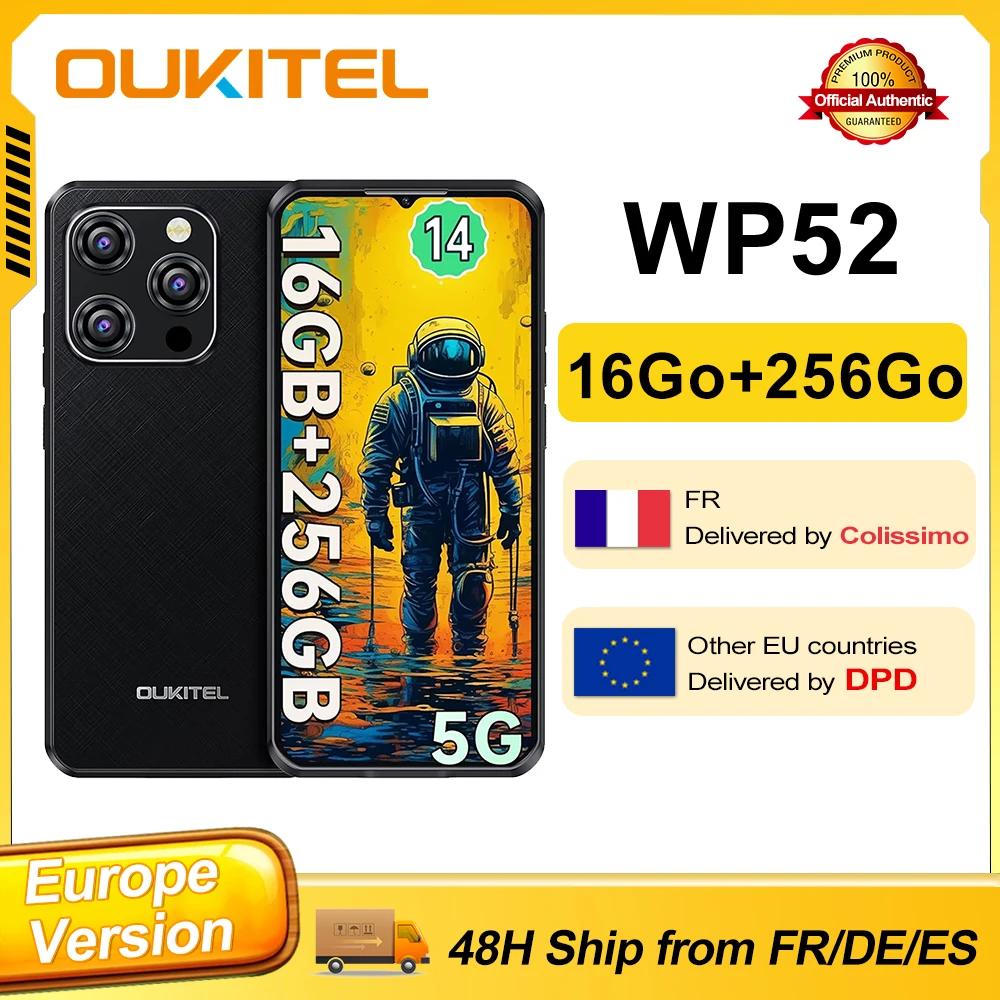 OUKITEL WP52 Ultracienki, wytrzymały telefon 5G 16 GB (4+128) 256 GB 48 MP 6500
