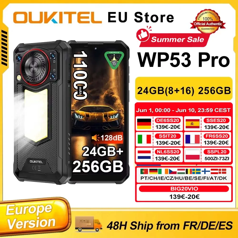 OUKITEL WP53 PRO Wytrzymały smartfon 50MP 24GB(8+16) 256GB 11000mAh Android 15 – NFC