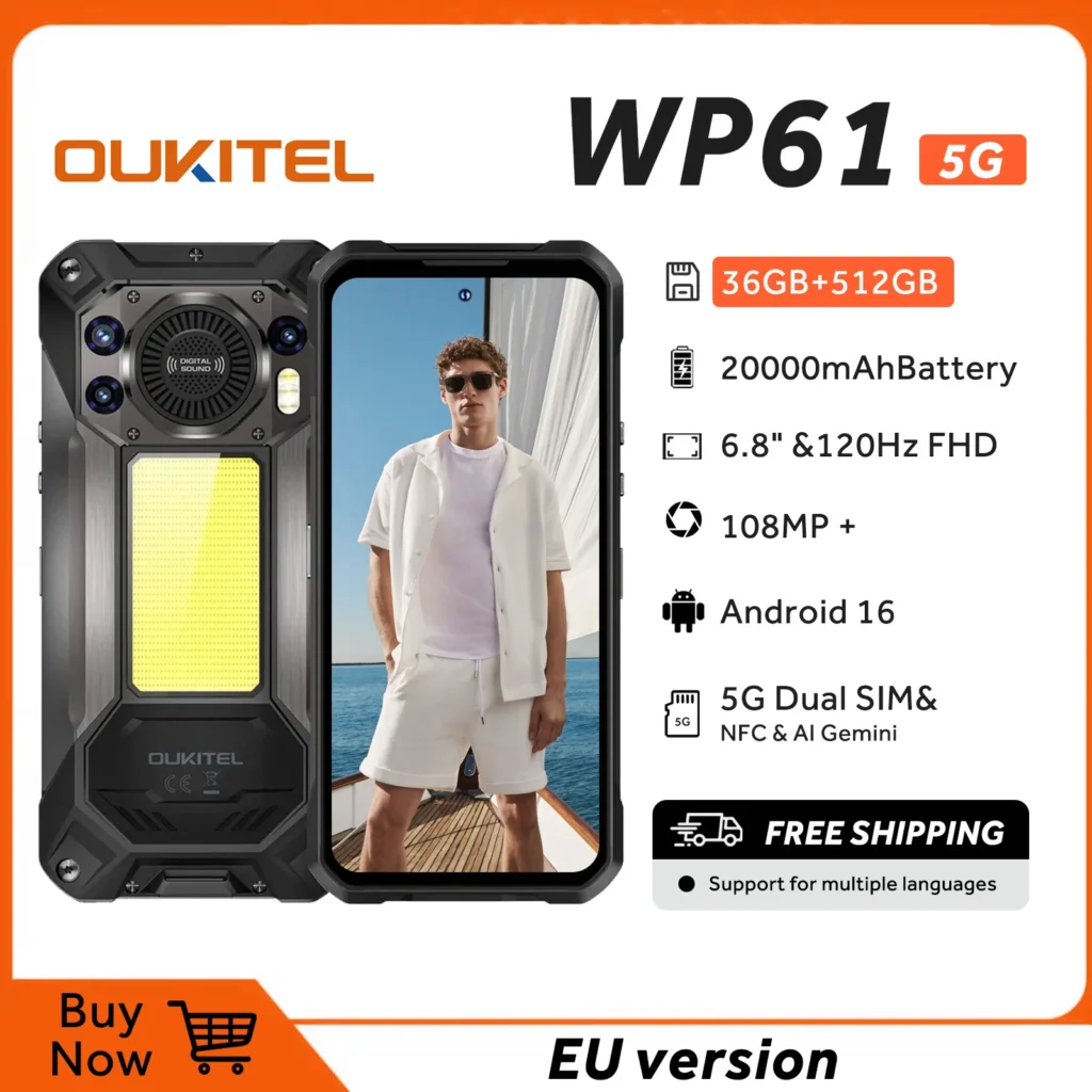 OUKITEL WP61 5G Wytrzymały telefon z systemem Android 16, odblokowany – 20000mAh