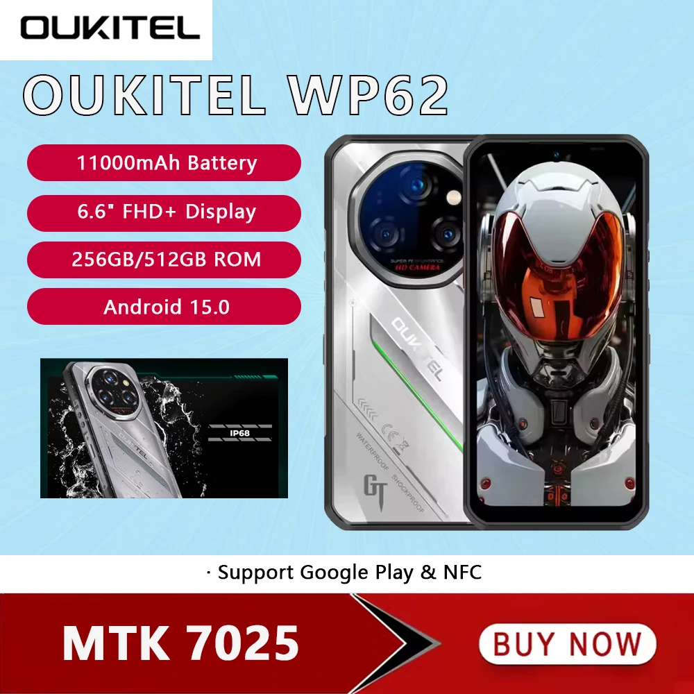 Oukitel WP62 11000mAh Bateria 5G Wytrzymały Smartfon Android 15 256GB/512GB ROM