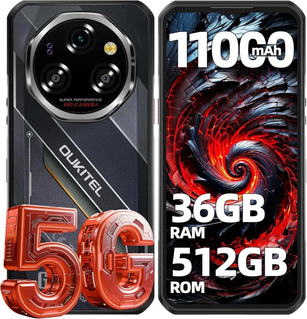 OUKITEL WP62 Wytrzymały Telefon 5G Odblokowany, 36(12+24) GB+512GB/2TB, 11000mAh