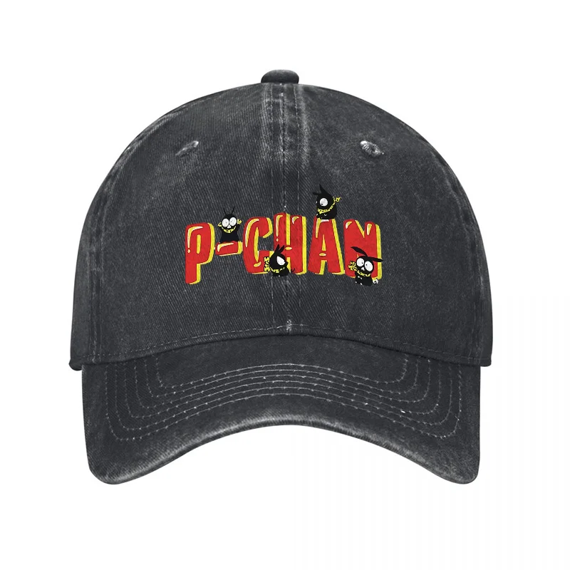 P CHAN Haftowana, sprana dżinsowa czapka bejsbolówka z płótna, regulowana, dla dorosłych, casualowy dodatek do mody streetwear