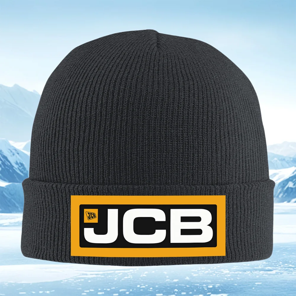 Projekt logo firmy JCB z białym pismem Czapka dziergana typu beanie unisex męska damska zimowa termiczna ciepła świąteczna na zewnątrz C