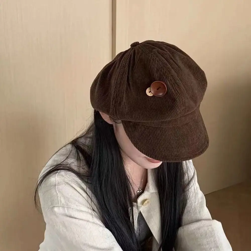 Prosty beret Y2K z dwoma guzikami, czapka Harajuku JK, sztruksowa czapka baseballowa, ciepła japońska czapka malarska na zimę Prosty beret Y2K z dwoma guzikami, czapka Harajuku JK, sztruksowa czapka baseballowa, ciepła japońska czapka malarska na zimę