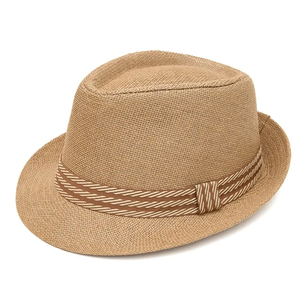 Retro Lniany Kapelusz Trilby Belfry Oddychający Wszechstronny Kapelusz Panama Trilby z Krótkim Rondem Ochrona Przed Słońcem Fedora Kapelusz Przeciwsłoneczny Damski