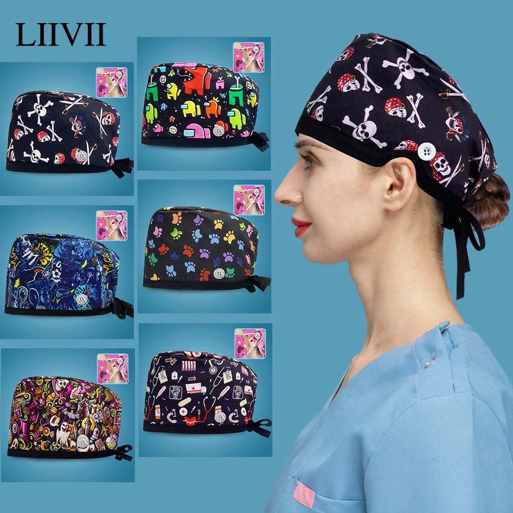 Scrubs Cap Regulowany krawat Pielęgniarka Scrubs Hat Bawełniane czapki chirurgiczne Akcesoria medyczne Unisex Salon kosmetyczny Laboratorium Czapki robocze Baotou Cap