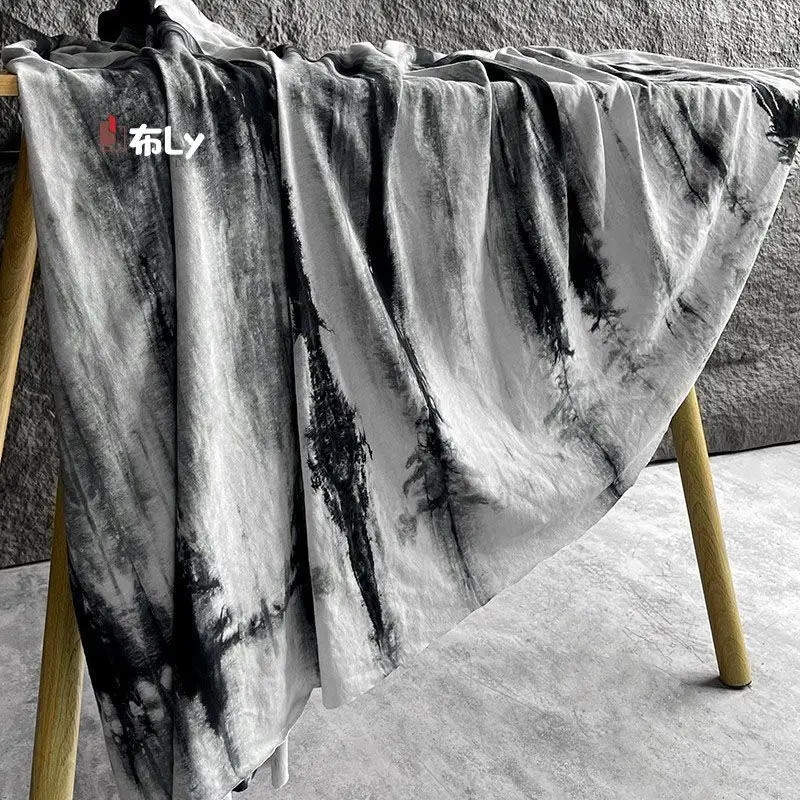 Tkanina lniano-bawełniana z efektem białej rzeki, tuszowanych plam i tie-dye, do luksusowych projektów Hanfu, płaszczy, tło fotograficzne i materiałów do renowacji