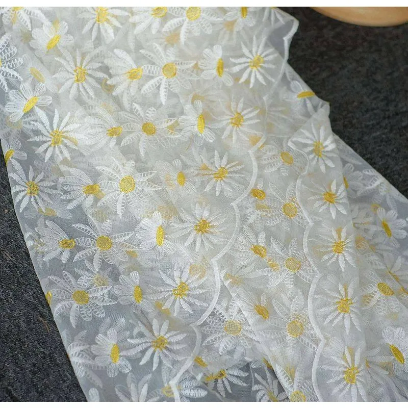 Tkanina z miękkiej koronki z haftem w stokrotki, szerokość 1,5 m, nowa, do rękodzieła, sukni ślubnej DIY, materiału do dekoracji tła odzieży