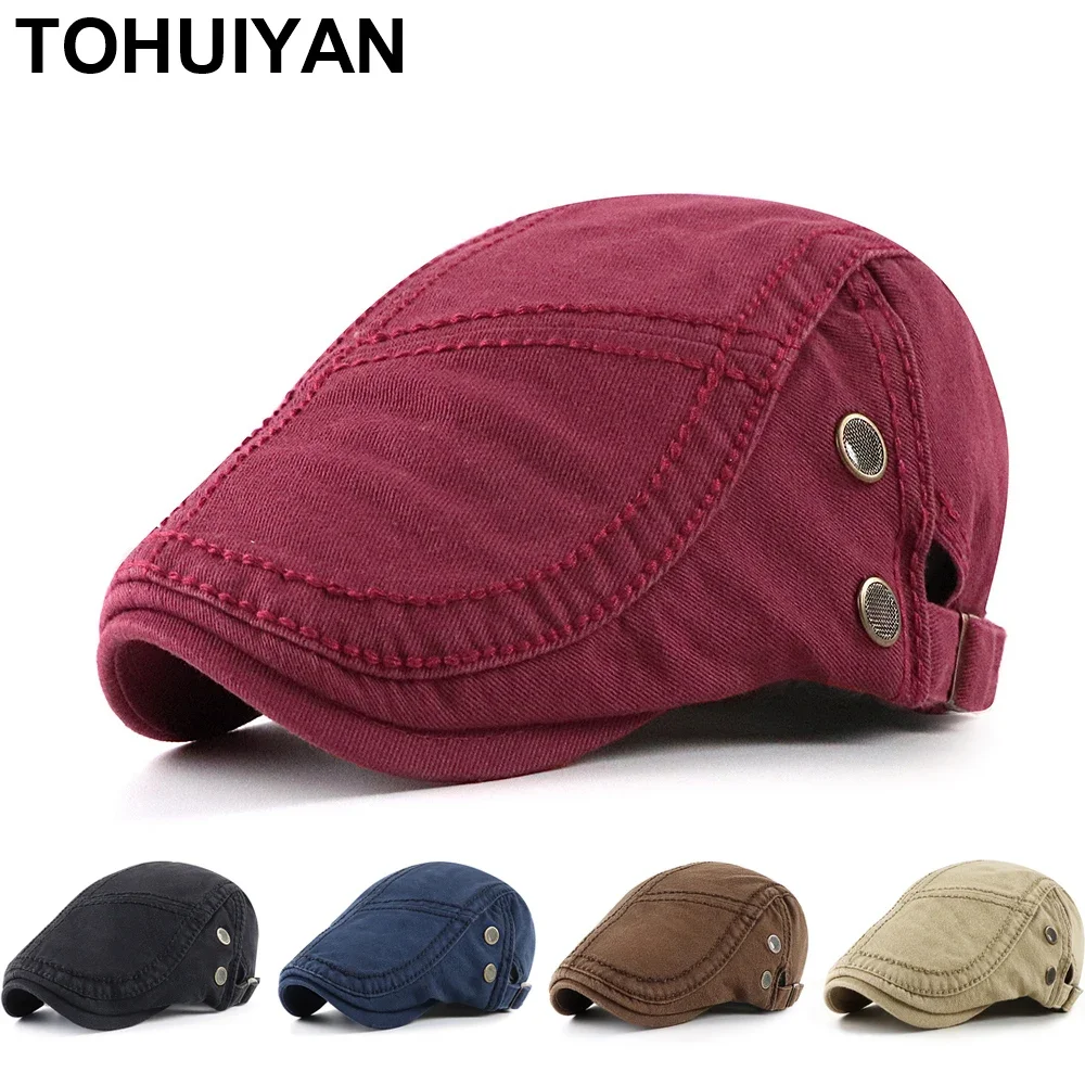 Top Level męskie berety kapelusze Casual Cotton gazeciarz czapki stałe Gorras Hombre płaskie czapki Duckbill Visor Boinas kapelusz taksówkarza dla kobiet
