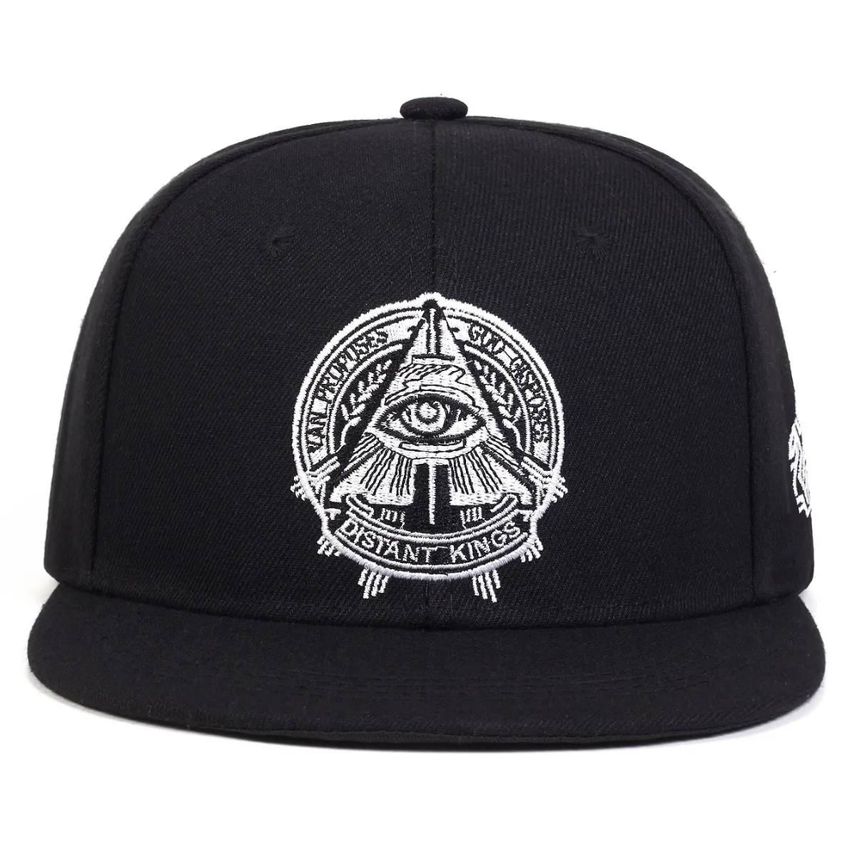 Unisexowa czapka typu snapback z haftowanym Wszechwidzącym Okiem, czarna, hip-hopowa, z płaskim daszkiem, czapka baseballowa dla mężczyzn i kobiet, streetwearowa, codzienna czapka przeciwsłoneczna
