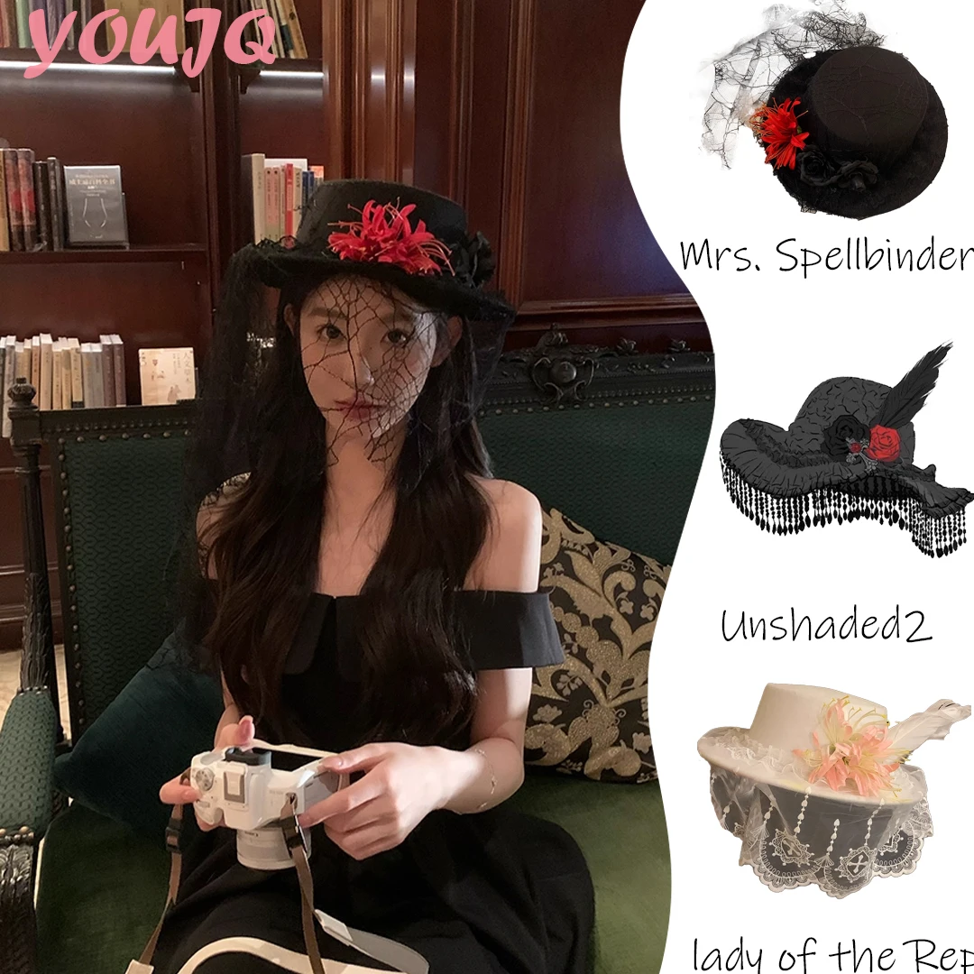 Vintage Court Handmade Lace Vintage Bandage Wizard Hat Adult Gothic Lolita Cosplay Costume Halloween Party Decor Fedoras Cap