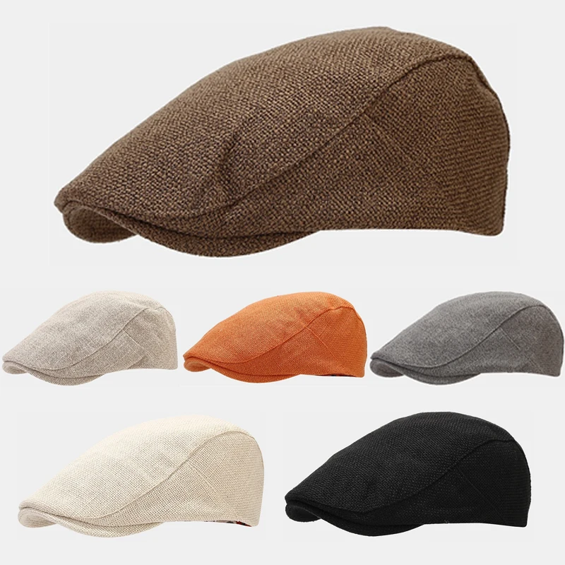 Vintage lniane berety męskie i damskie, modne czapki typu newsboy, regulowane, unisex, oddychające, jednokolorowe czapki artystyczne dla malarzy