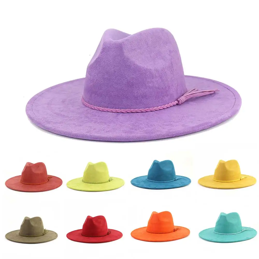Wegański kapelusz z zamszu w kształcie łzy, fedora z szerokim rondem 9,5 cm, męski i damski kapelusz jazzowy z filcu na jesień i zimę, klasyczny kapelusz kościelny