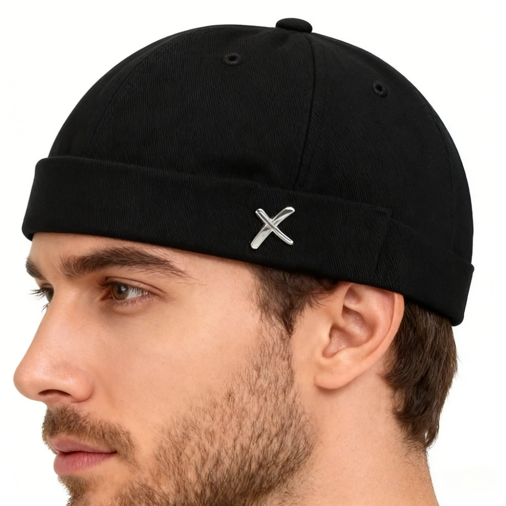 Wiosenna Czapka Melonowa z Logo X, Unisex, Poliestrowa, Modna Czapka typu Dome, Styl Uliczny, Czapka typu Beanie, Czapka Marynarska, Czapka Landlord