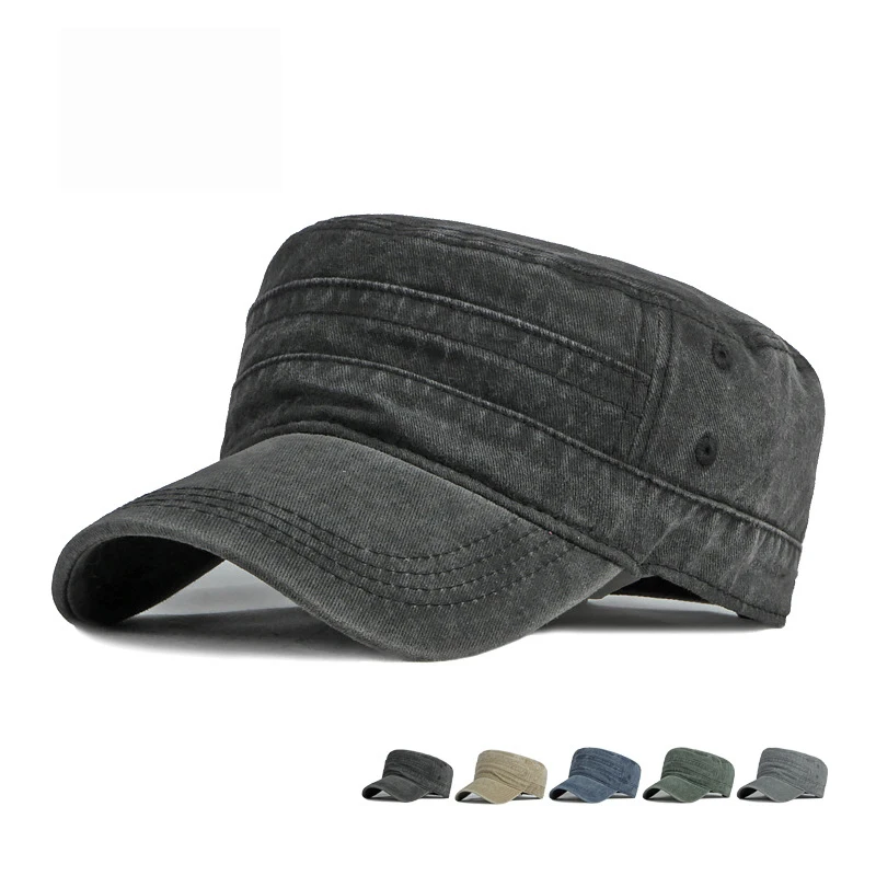 Wiosna Lato Krótki Rondo Kapelusz Wojskowy Mężczyźni Kobiety Outdoor Retro Washed Bawełna Duża Głowa Parasolka Płaskie Czapki Wojskowe Czapki Wędkarskie