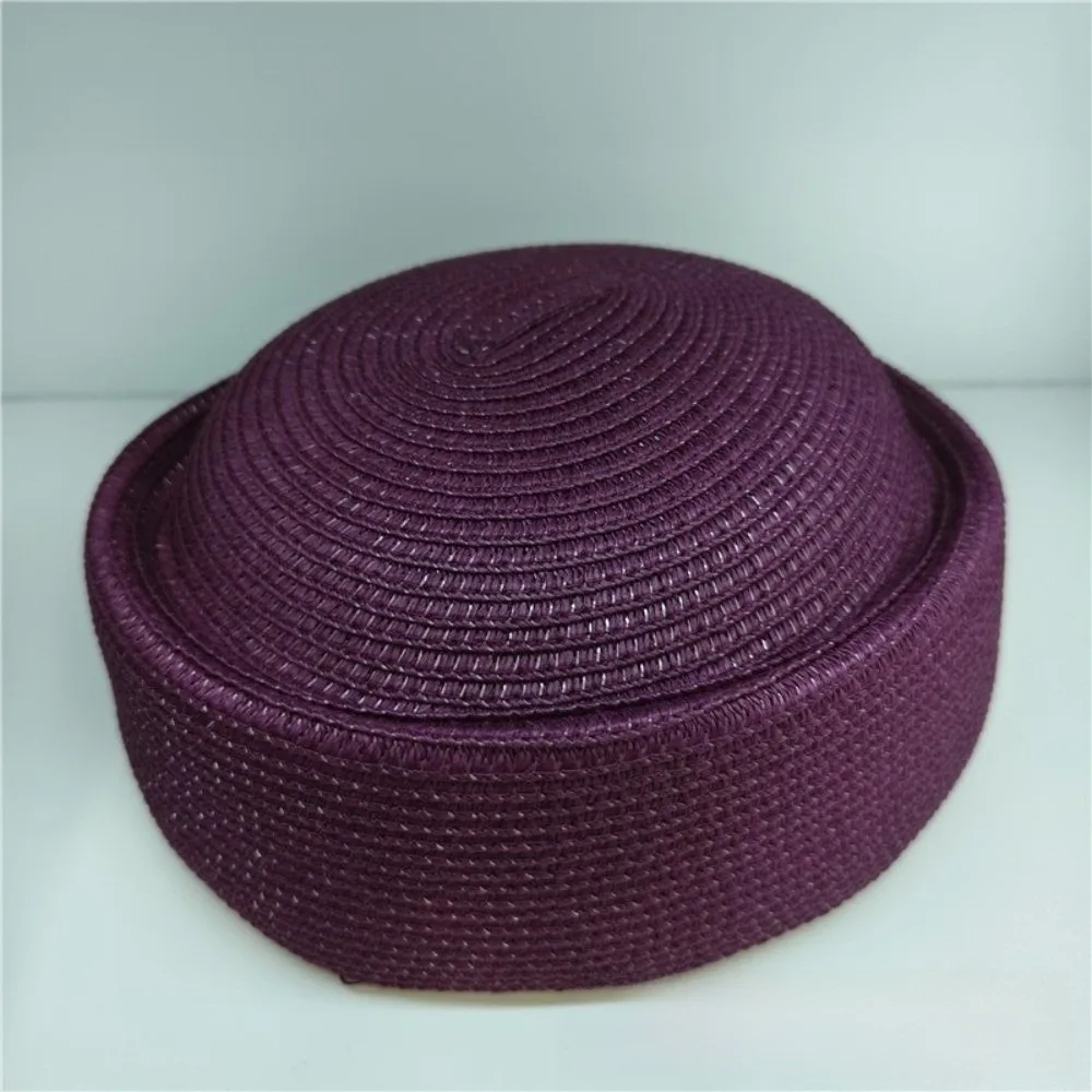Wszechstronny, oddychający beret, kapelusz przeciwsłoneczny z okrągłą, wklęsłą górą, płaski kapelusz słomkowy, ręcznie robiony słomkowy kapelusz typu pillbox, na sezon letni