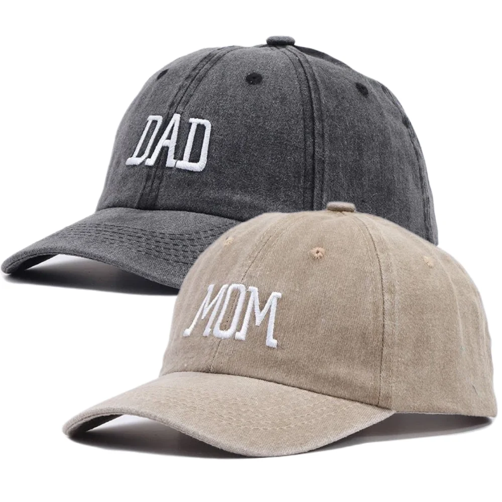 Wyprzedaż! Unisexowa czapka z bawełny typu washed, haftowana czapka baseballowa DAD MOM, stylowe czapki dla par na zewnątrz