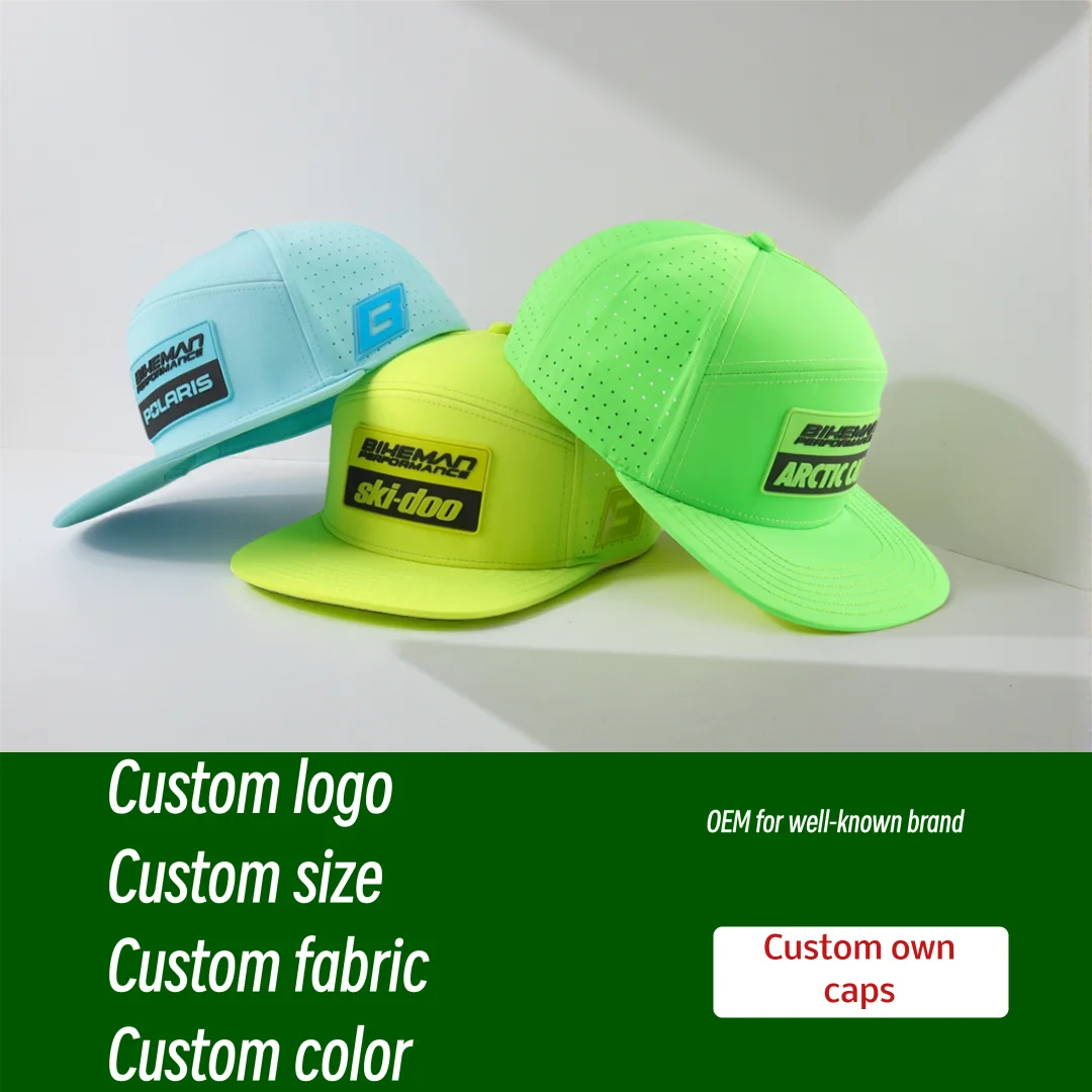 Wysokiej jakości czapka typu snapback z 6 panelami, wodoodporna, z laserowo wycinanymi perforowanymi otworami, oddychająca, o właściwych właściwościach