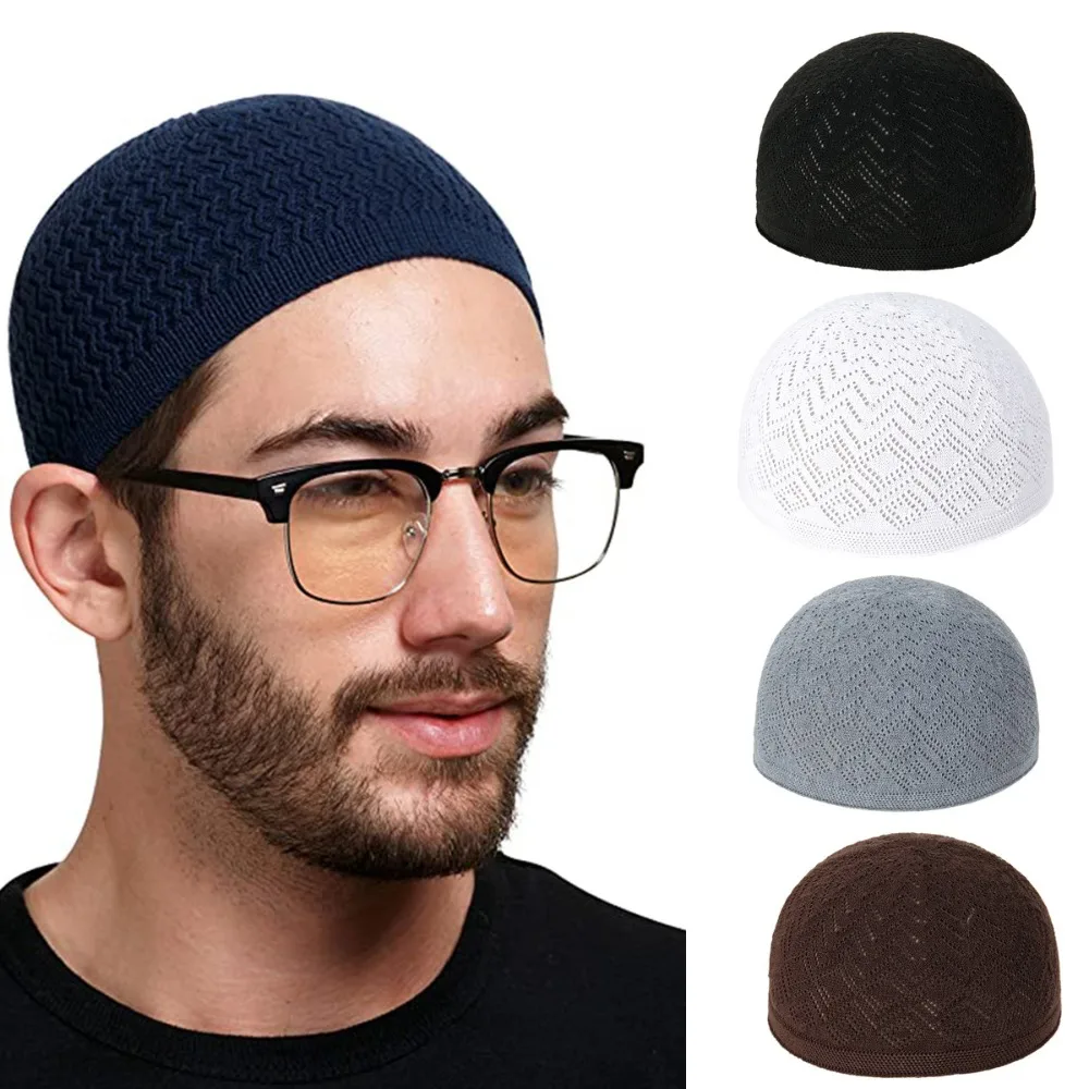 Wysokiej jakości siatkowe czapki do modlitwy dla mężczyzn, oddychające, unisex, dziergane czapki typu beanie, jednokolorowe męskie czapki na głowę