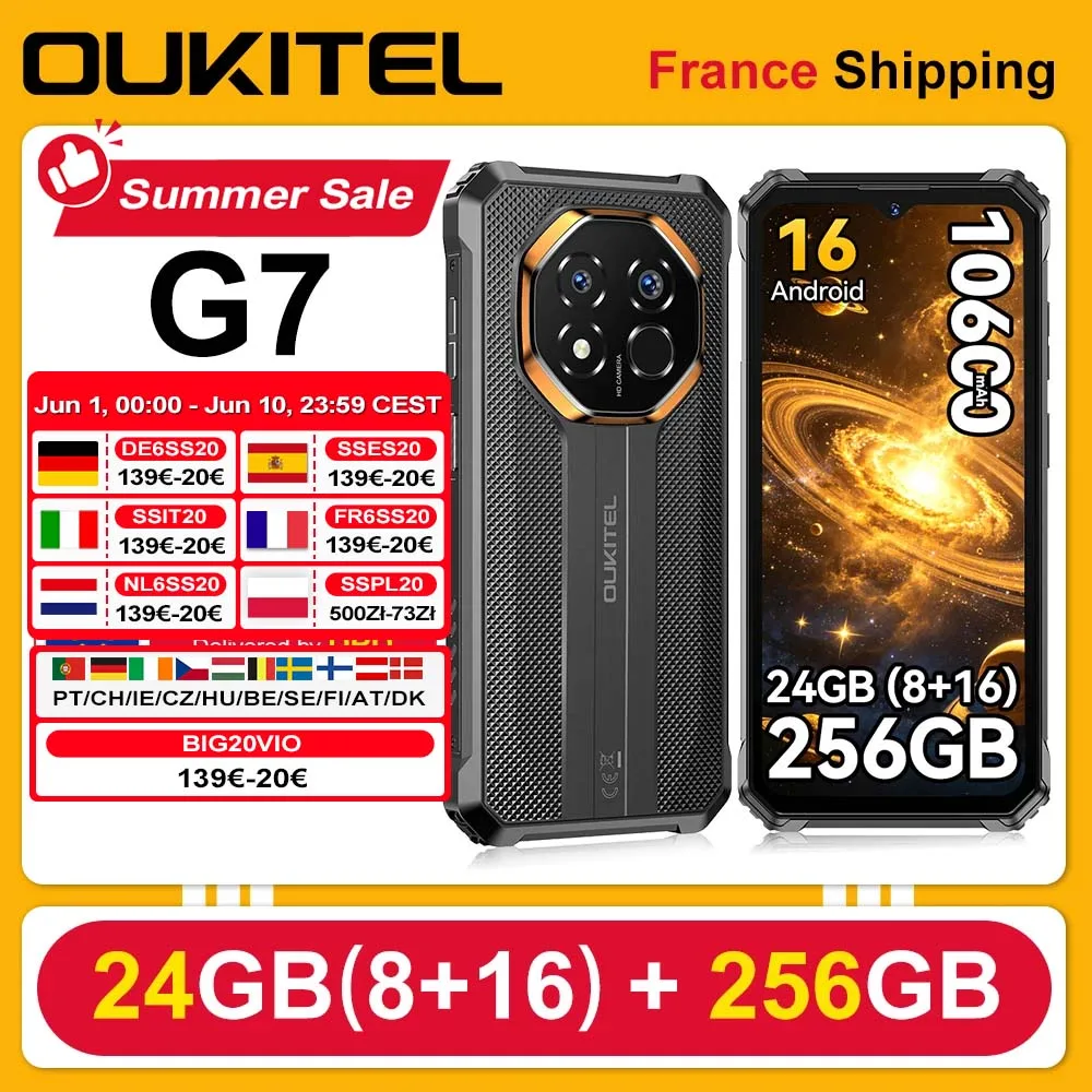 Wytrzymały smartfon OUKITEL G7, 24 GB (8+16) + 256 GB, bateria 10600 mAh, aparat