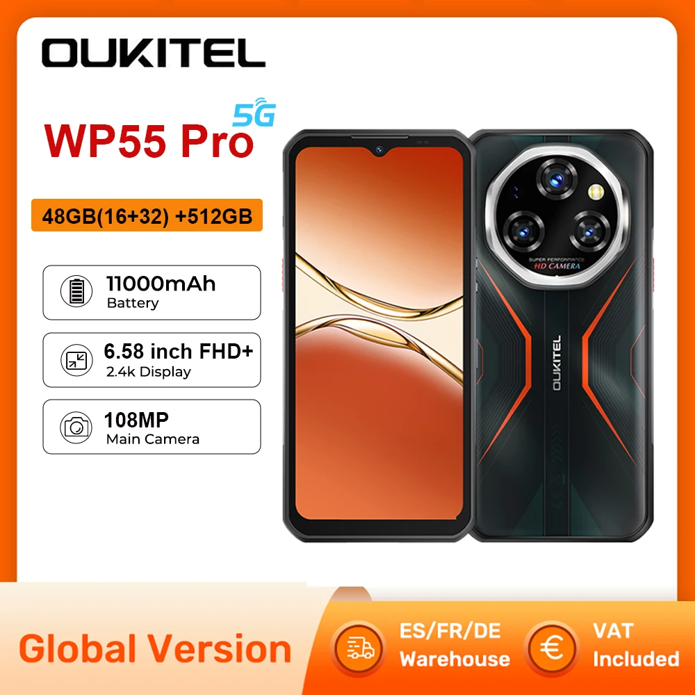 Wytrzymały smartfon Oukitel WP55 Pro 5G, 48 GB (16+32) + 512 GB, ekran 6,6 cala