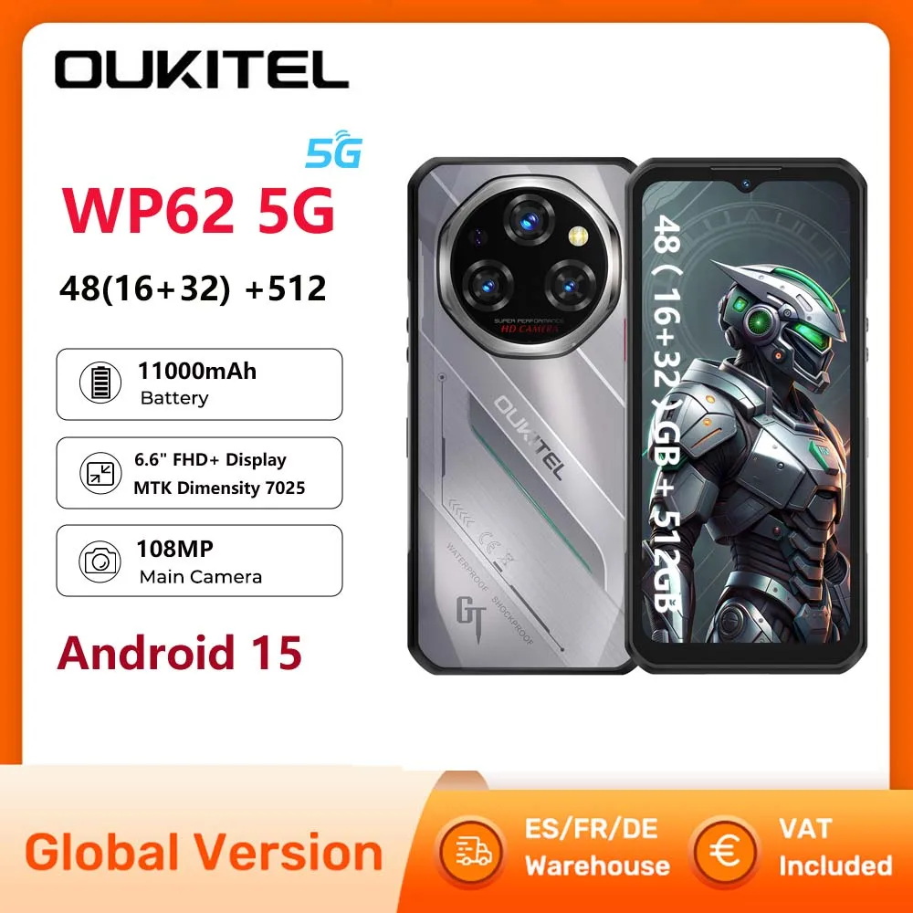 Wytrzymały smartfon Oukitel WP62 5G, procesor MTK Dimensity 7025, 48 GB (16+32)