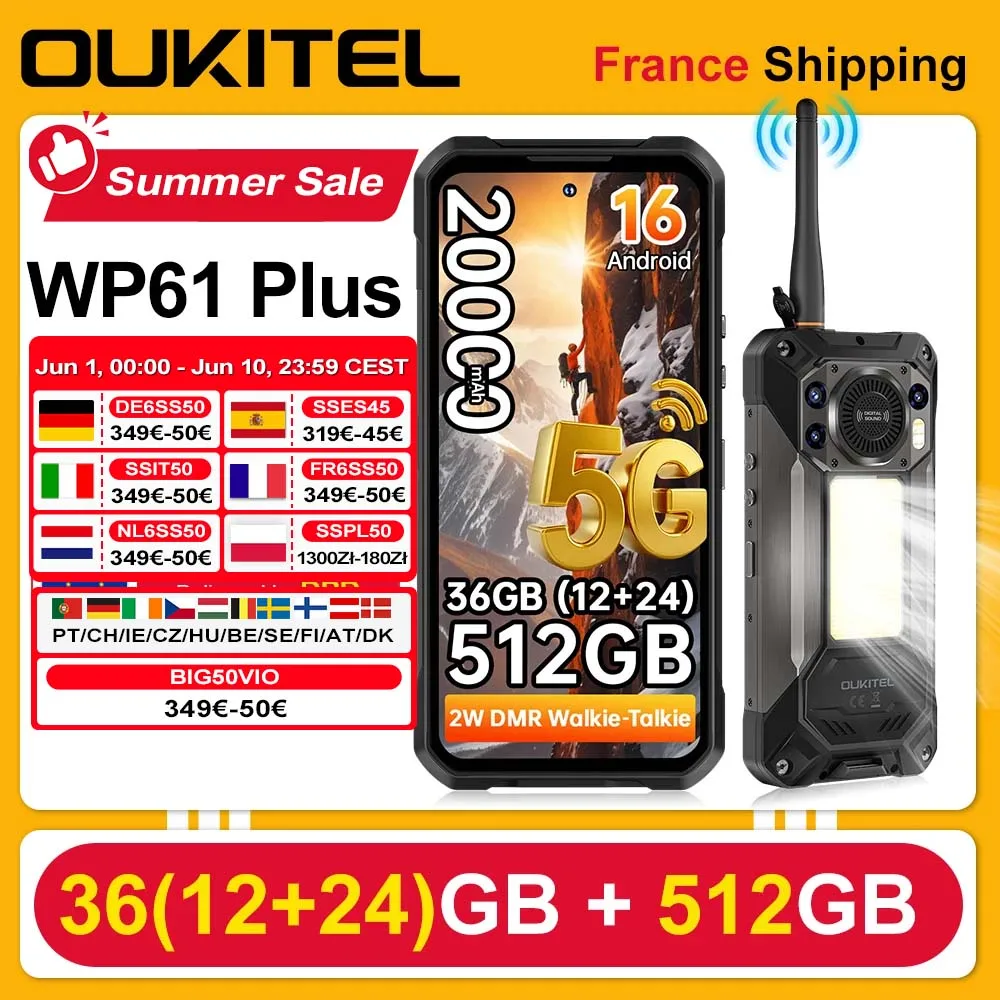 Wytrzymały telefon Oukitel WP61 Plus 5G z funkcją walkie-talkie, Android 16, 36
