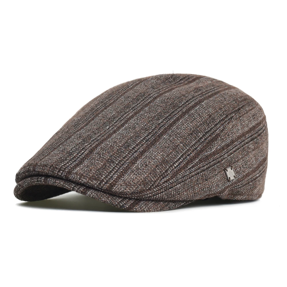 Zimowa jesienna czapka gazeciarza mężczyźni kobiety grube ciepłe Vintage Casual Stripe Berety płaski kapelusz czapka z daszkiem regulowana