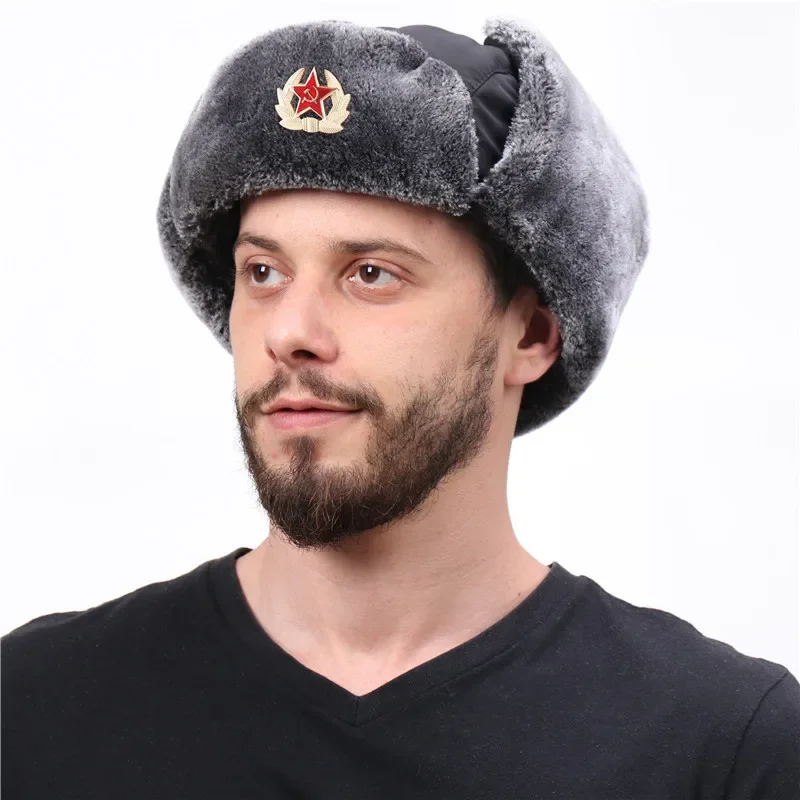 Zimowe radzieckie czapki Lei Feng dla mężczyzn Rosyjska armia Ushanka Bomber Hat Outdoor Plus Velvet Thicken Warm Earflap Caps Zimowe radzieckie czapki Lei Feng dla mężczyzn Rosyjska armia Ushanka Bomber Hat Outdoor Plus Velvet Thicken Warm Earflap Caps