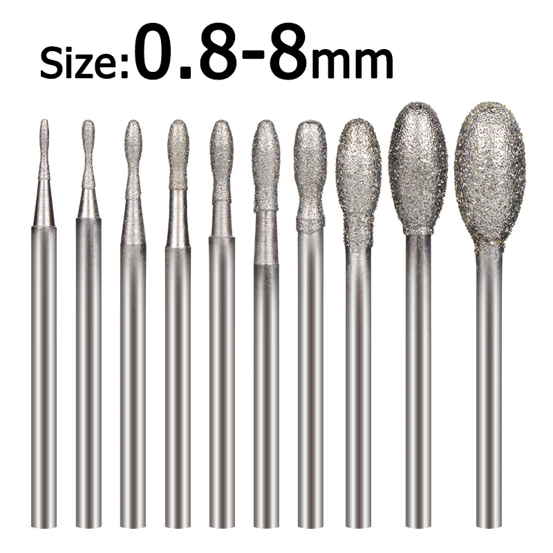 1-11 sztuk 0.8 ~ 8mm elipsy galwanizowane diamentowe zadziory szlifowanie wiertło grawerujące 2.35/3mm Shank…
