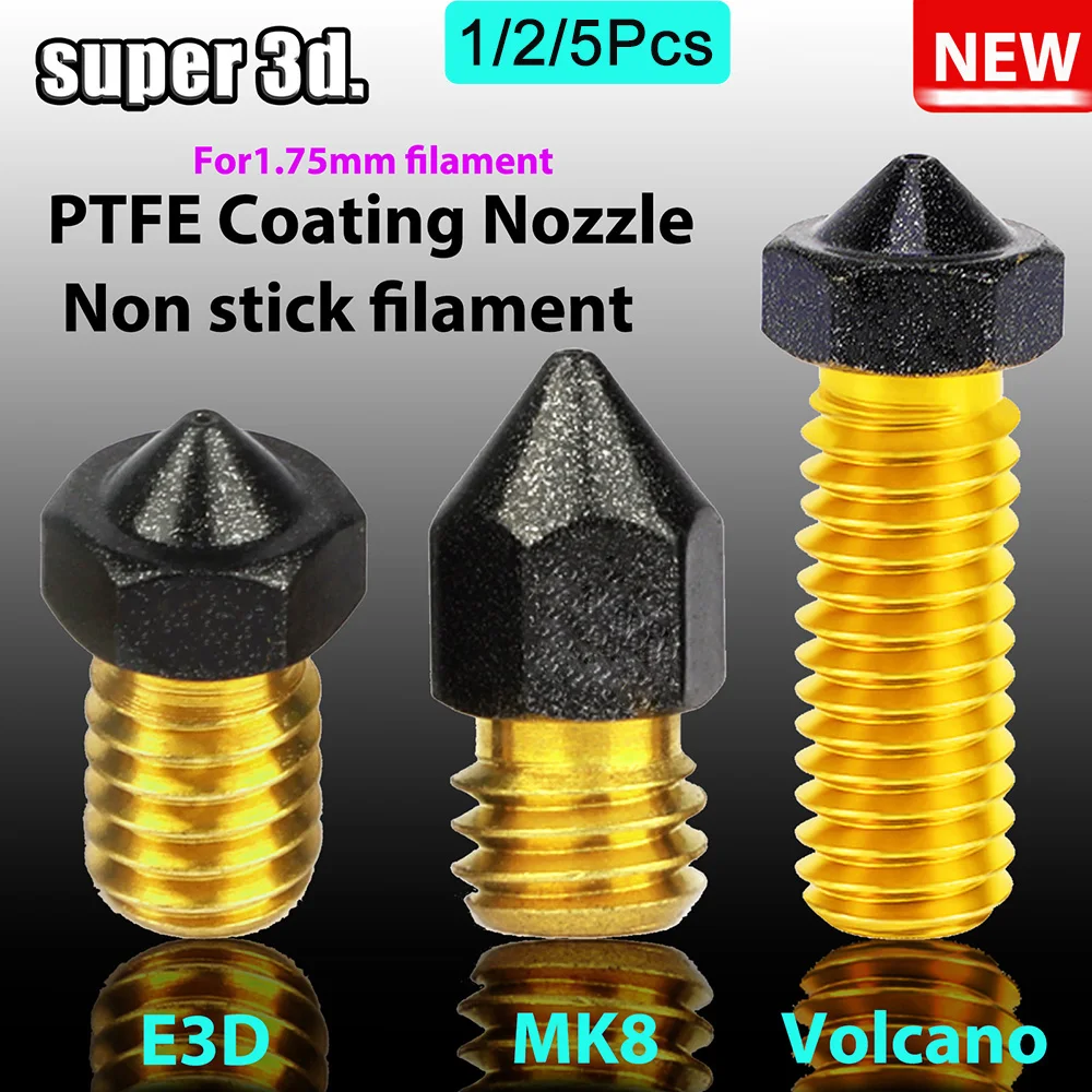 1/2/5 SZT. Dysza mosiężna MK8/E3D/Volcano z powłoką PTFE, nieprzywierająca, do filamentu…