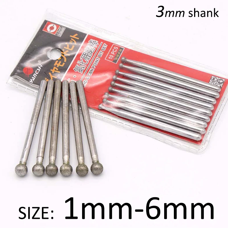 1-20 sztuk 1mm-6mm kulka diamentowa i CBN głowica szlifierska zadzior punktowy 3mm Shank rzeźba wiertła do… 1-20 sztuk 1mm-6mm kulka diamentowa i CBN głowica szlifierska zadzior punktowy 3mm Shank rzeźba wiertła do…