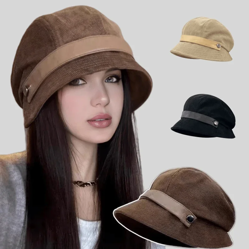 1 szt. Damski kapelusz typu bucket hat z aksamitnego sztruksu w jednolitym kolorze, idealny na jesień/zimę, do noszenia na co dzień, jako prezent, beret, kapelusz jeździecki 1 szt. Damski kapelusz typu bucket hat z aksamitnego sztruksu w jednolitym kolorze, idealny na jesień/zimę, do noszenia na co dzień, jako prezent, beret, kapelusz jeździecki