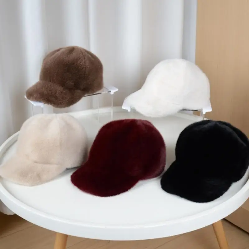 1 szt. Modna, puszysta czapka bejsbolówka z imitacji futra, luksusowa, gruba, ocieplana czapka damska, męska, zimowa, ciepła czapka typu snapback