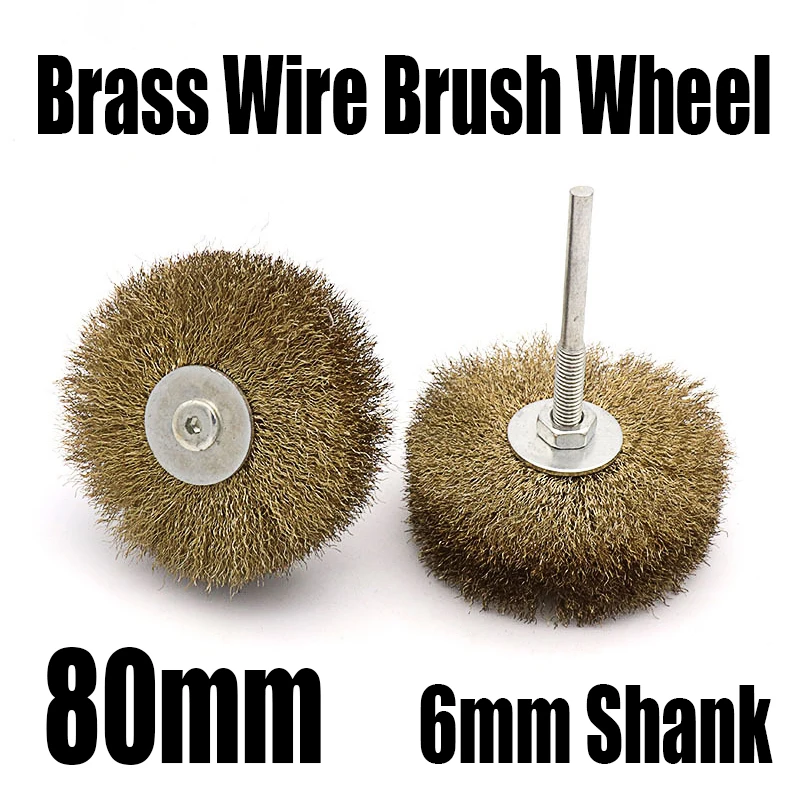 1 sztuk 80mm drut mosiężny szczotka tarczowa 6mm Shank tarcza polerska szczotka narzędzie obrotowe dla…