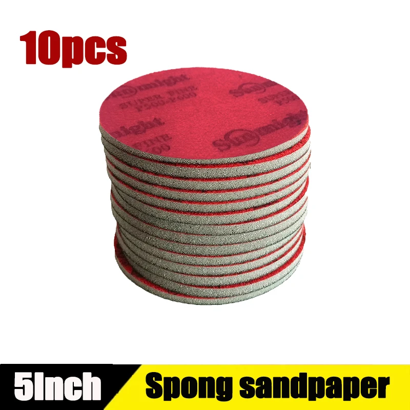10 szt. 5-calowa pianka na sucho mokra gąbka papier ścierny dysk uciekający 180-3000 Grit narzędzia ścierne do…